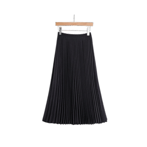 Elastic Waist Pleated Medium Length Skirt