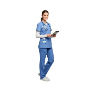 Women’s Professional Hospital Uniform – Blue Scrubs Set