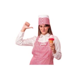 Women’s Ice Cream Shop Apron & Cap – Striped Service Uniform
