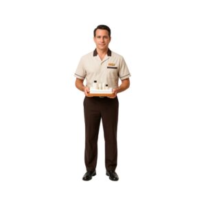 Beige and Brown Hotel Housekeeper Uniform