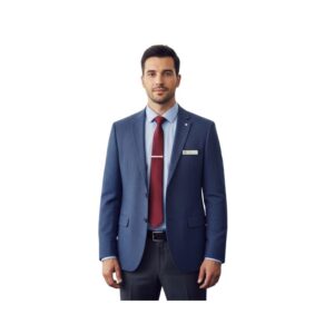 Men’s Professional Office Staff Uniform – Navy Blazer with Red Tie