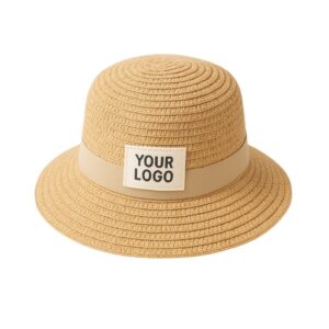 Straw-Colored Visor Hat with Custom Logo Patch for Girls
