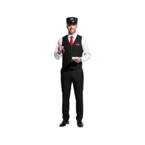 Valet Parking Attendant Uniform – Black Vest, White Shirt & Red Tie