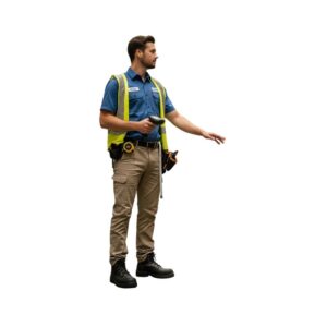 Warehouse Workers Uniform – Blue Shirt, Beige Cargo Pants & Safety Vest