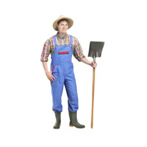 Male Farmer Sky Blue Overall with Plaid Shirt – Comfortable Fieldwork Attire
